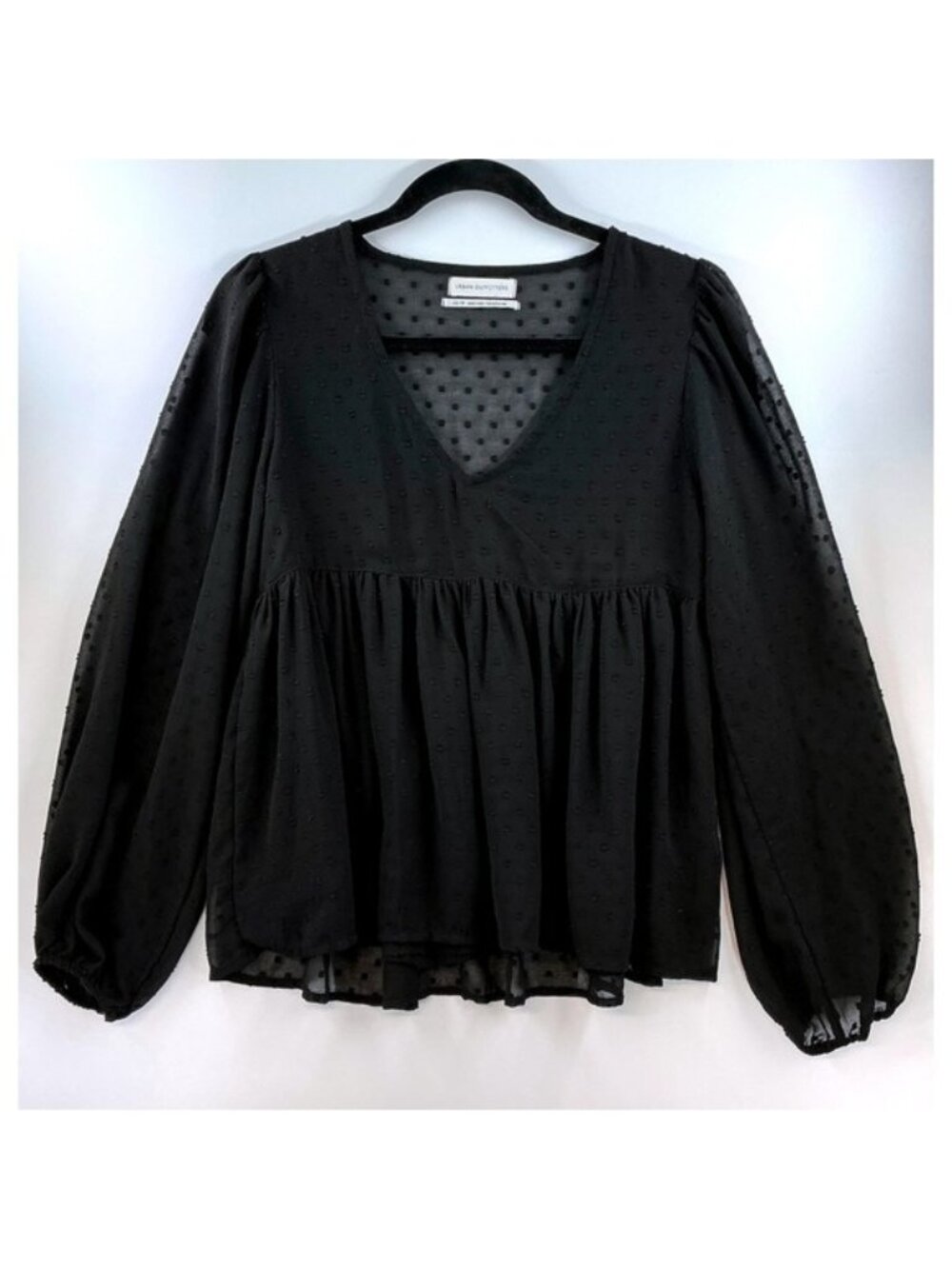 Urban Outfitters Black Swiss Dot Sheer Babydoll Blouse Sz XS Goth Coquette